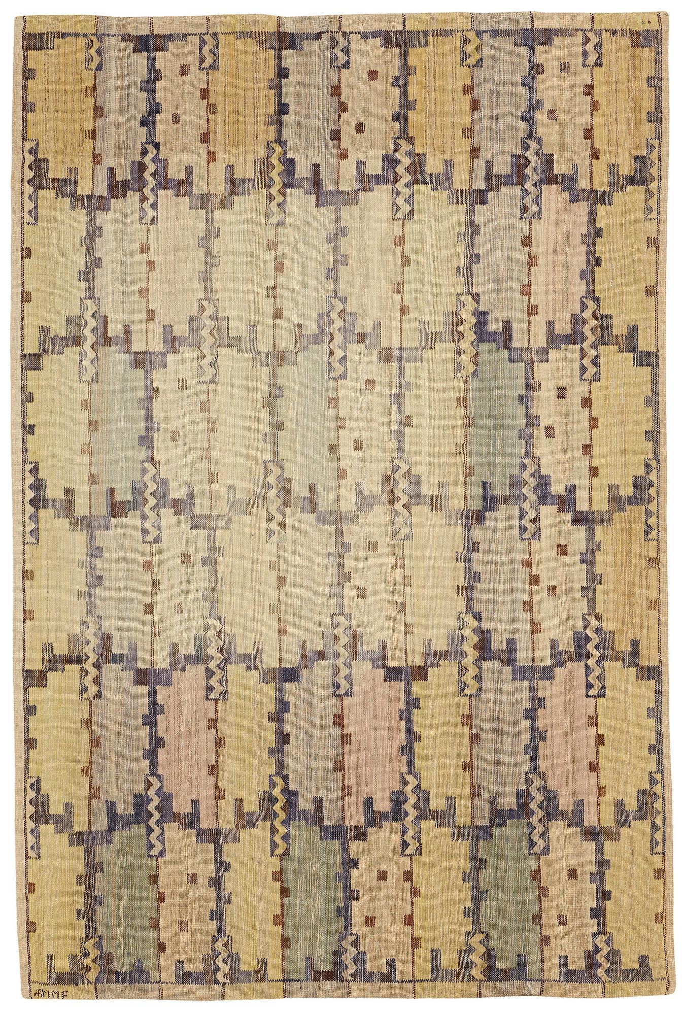 Märta Måås-Fjetterström, A DRAPE, "Skaftbladen", wool inlay on linen, ca 226 x 150,5 cm, signed AB MMF.