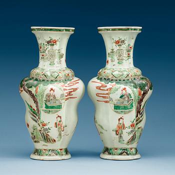 A pair of famille verte vases, Qing dynasty, late 19th Century.