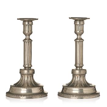 179. A pair of Gustavian pewter candlesticks by P. Gillman, Stockholm 1786.