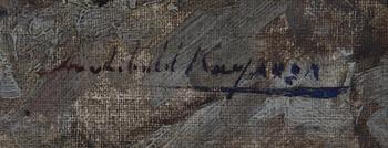 OKÄND KONSTNÄR, olja på duk på pannå, bär otydl sign. England omkring 1900.