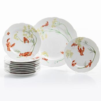 An eleven-piece crayfish service, early 20th century.