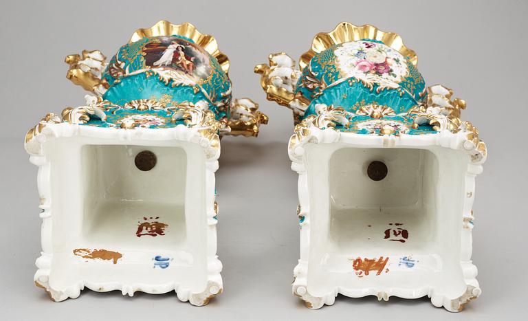 A pair of large french vases on stands, Jacob Petit, mid 19th Century.