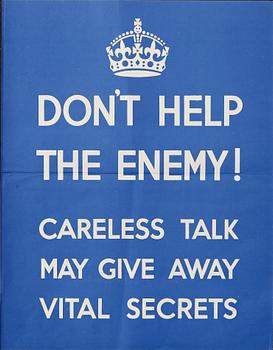 PARTI KRIGSAFFISCHER SAMT MINDRE TRYCK, bla Careless talk costs lives, England 1940-tal.