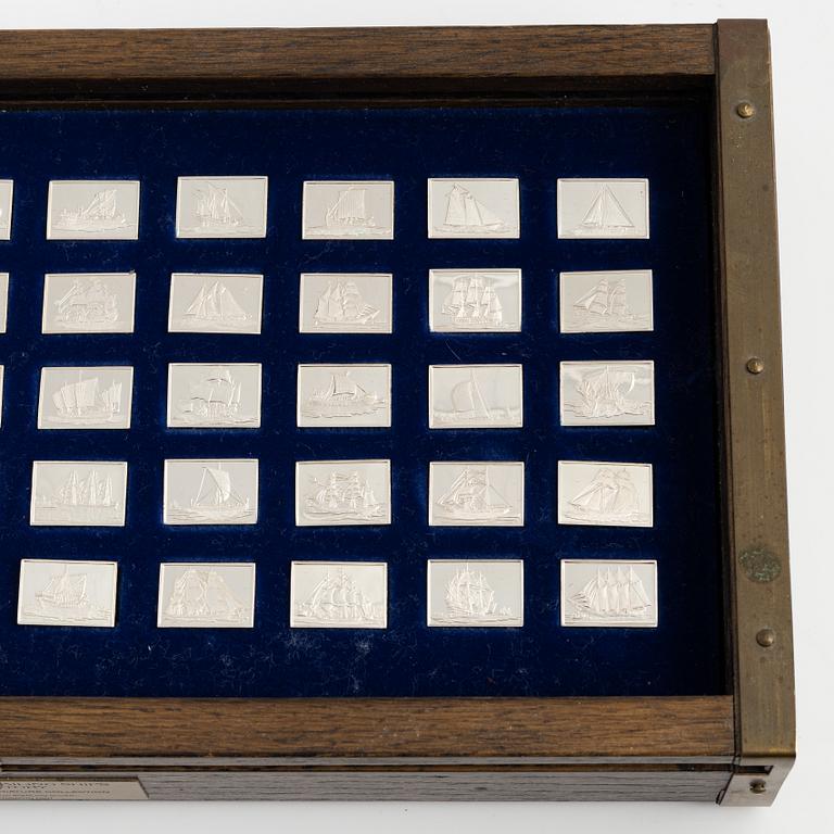 Miniatyrer, 50 st, sterling silver, "Historiens Stora Segelfartyg", Franklin Mint, 1970-tal.