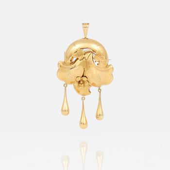 HÄNGE/BROSCH, 18K guld, otydliga stämplar, Stockholm, 1900-talets första hälft. Vikt ca 7g.