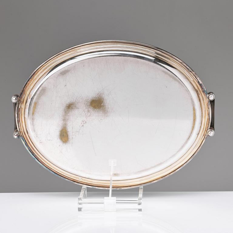 A 20th century silver plated tray and dish.