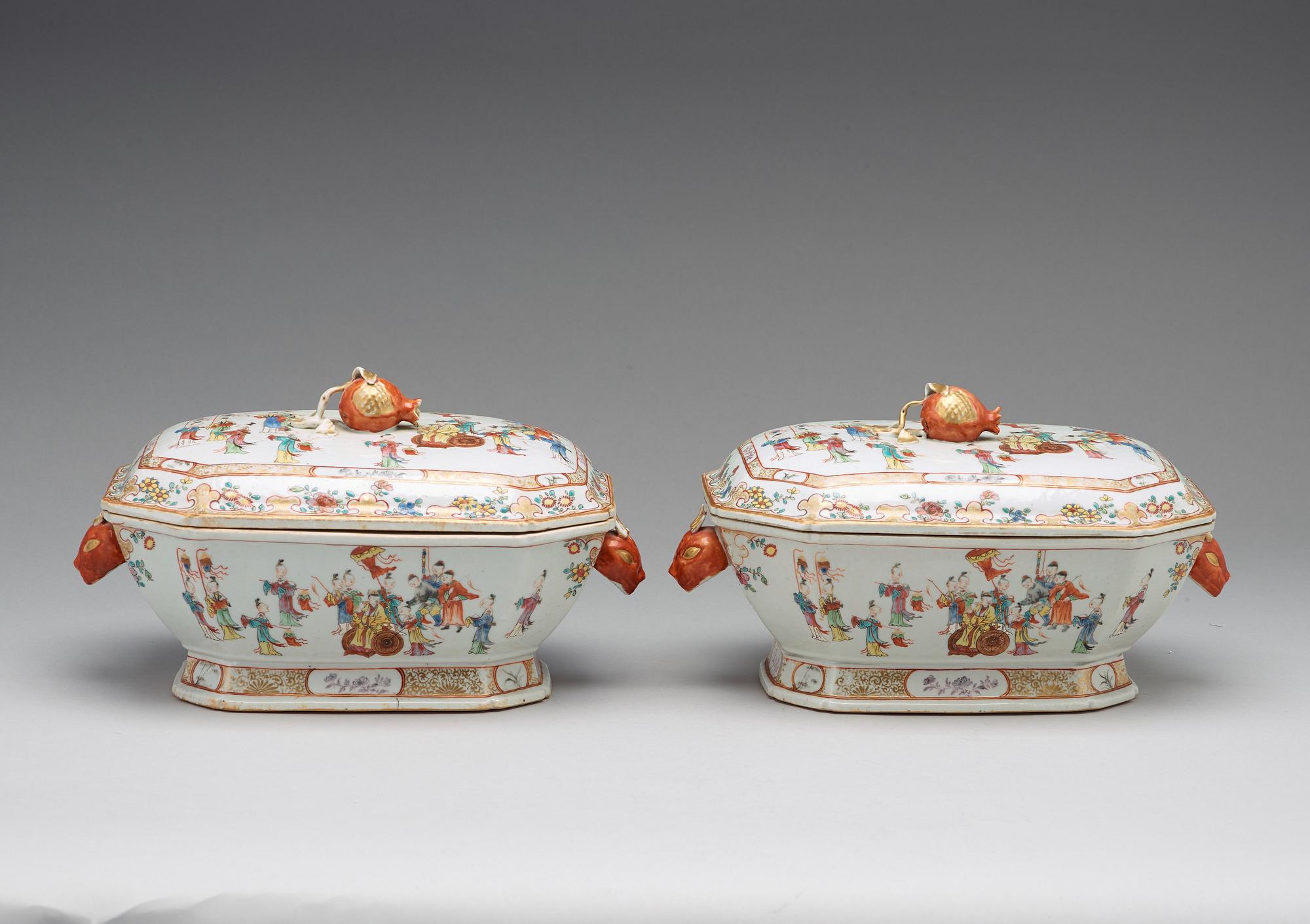 A pair of famille rose tureens with covers, Qing dynasty, Qianlong (1736-95).