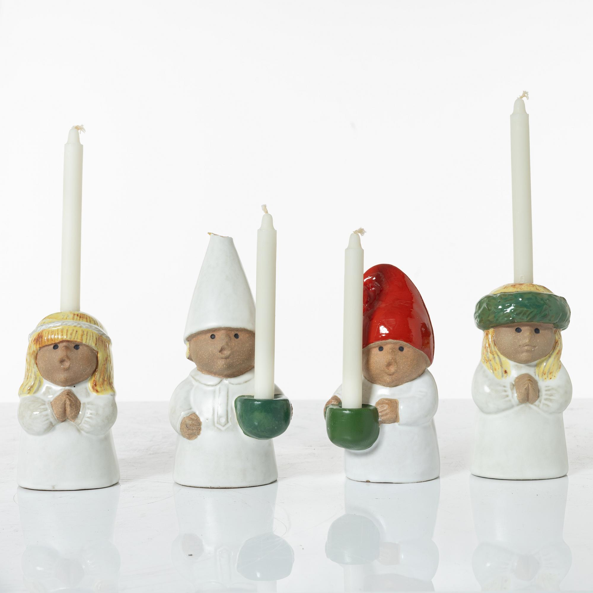 Lisa Larson, figurines/candle holders, 4 pcs, "Advent", stoneware, Gustavsberg.