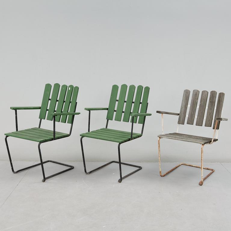 TRÄDGÅRDSSTOLAR, 3 st, "A2", Artur Lindqvist, Grythyttan, formgiven 1930.
