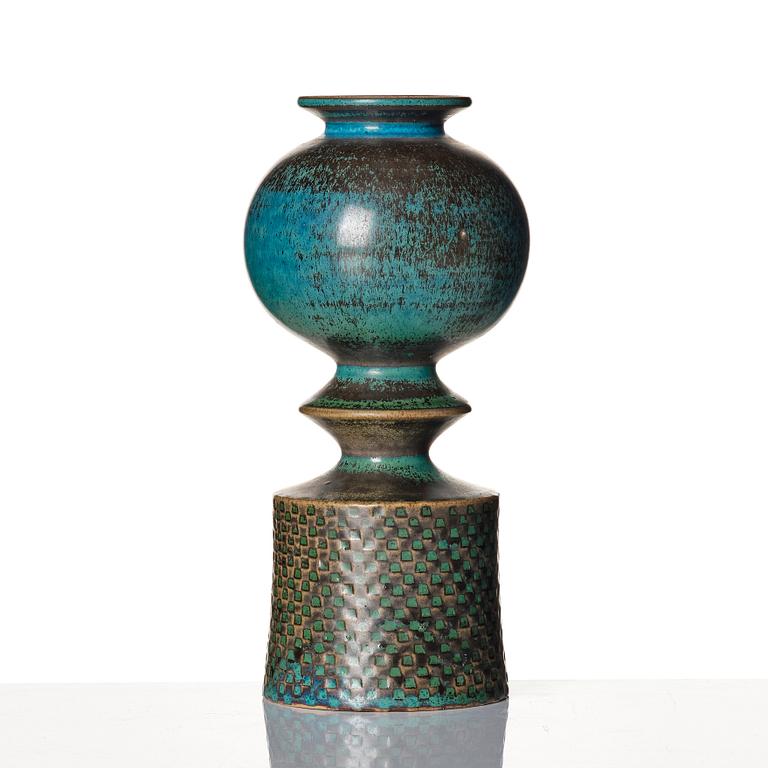 Stig Lindberg, a turquoise glazed stoneware vase, Gustavsberg studio, Sweden 1964.