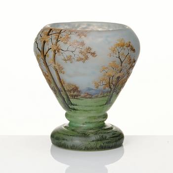 Daum, an Art Nouveau enamel painted cameo glass vase, France.