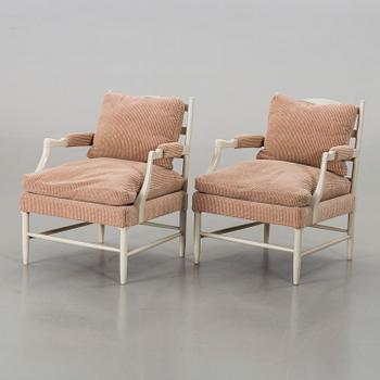 A pair of gustavian-style easy chairs, 20th century latter part.