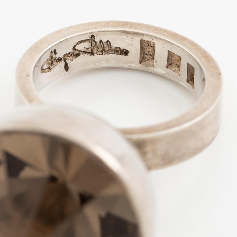Birger Pellas, ring, sterling silver with cabochon-cut brown stone, likely smoky quartz, Malmö 1964.