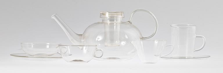 TESERVISDELAR, 9 st, glas, Wilhelm Wagenfelt för Jenaer Glaswerke, Jena, Tyskland, 1900-talets andra kvartal.