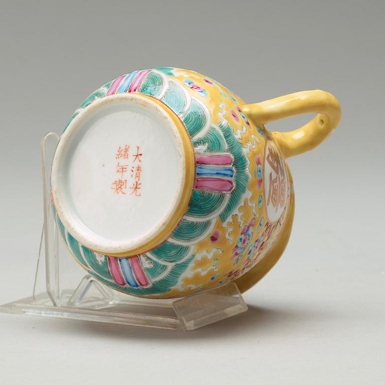 A set of 10 part yellow ground 'Birthday' service, Republic, early 20th century, with Guangxu six character mark.