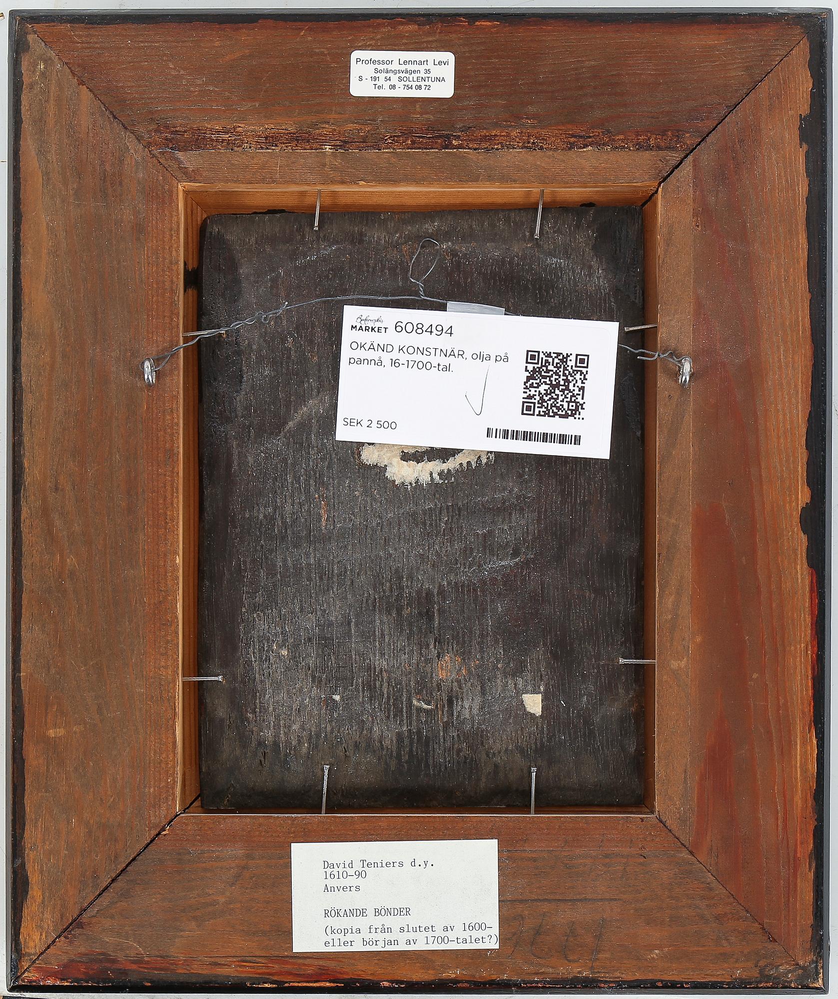 OKÄND KONSTNÄR, olja på pannå, 16-1700-tal.