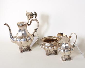 KAFFESERVIS, 3 delar, silver, Axel Larsson, Helsingborg, 1914.