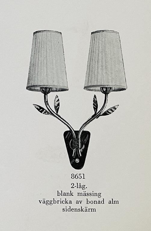 Harald Notini, wall lamps 1 pair, model "8651", Arvid Böhlmarks Lampfabrik, 1940s-50s.