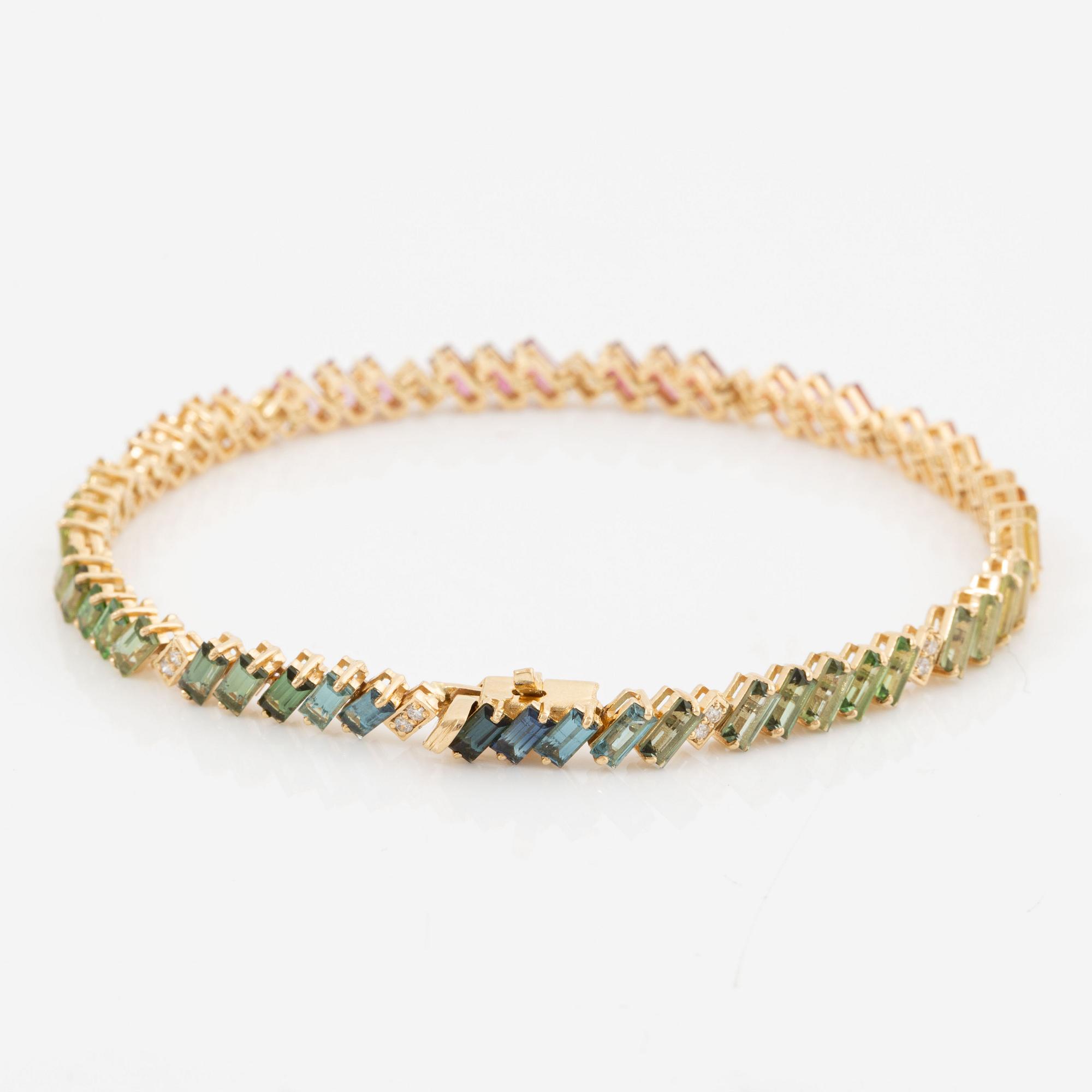 Bracelet, 18K gold with multi-coloured tourmalines and brilliant-cut diamonds.