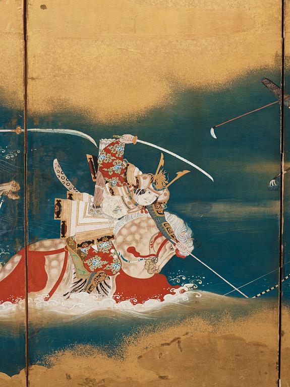 A Japanese six fold screen, Edo. Signed.