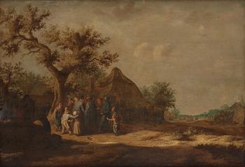 634. Jan van Goyen Follower of, Gathering around the wine monger.