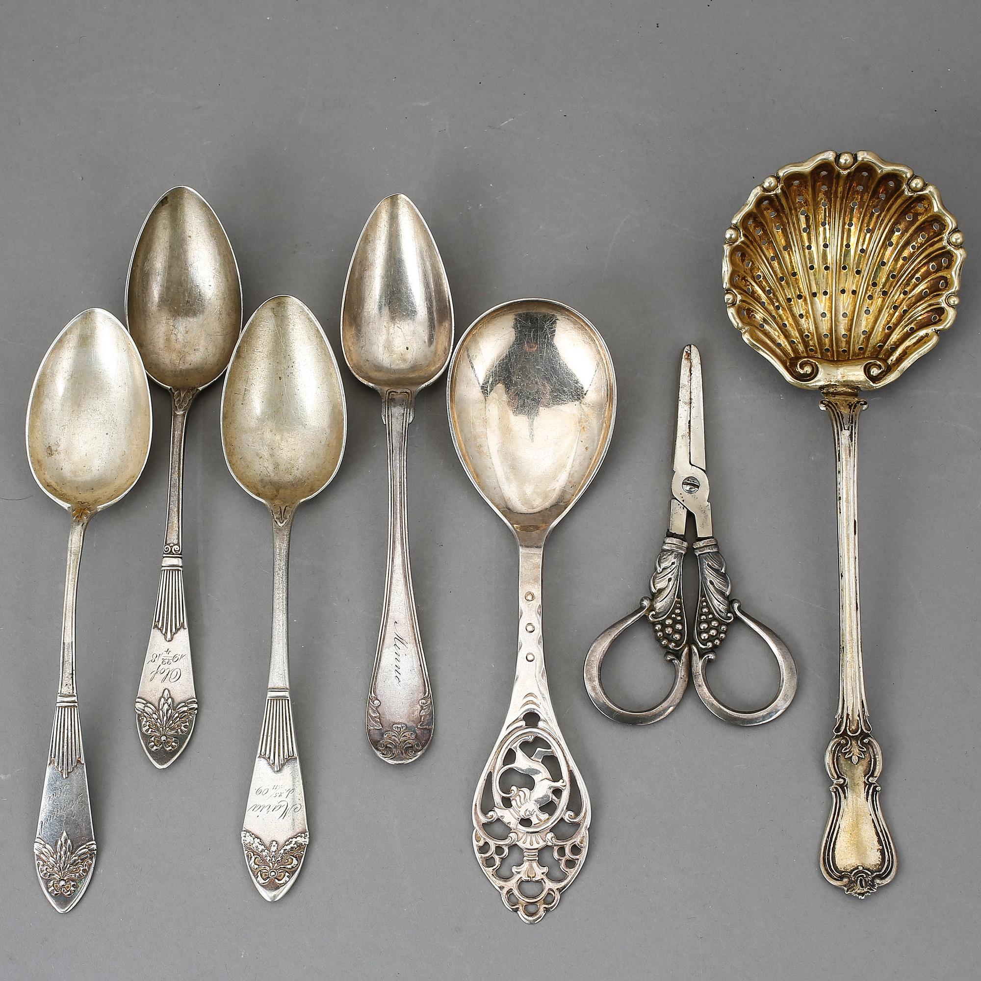 PARTI SILVER, 7 delar, bland annat CG Hallberg, 1900-tal. Vikt ca 220 g.