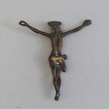 A BRONZE CRUCIFIX, probably 17th century or older.