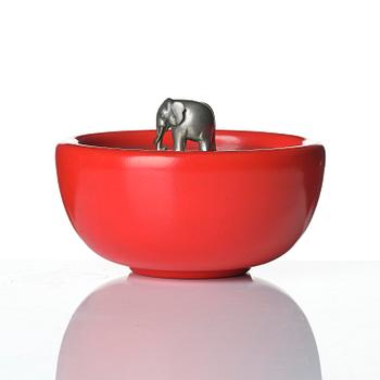 Josef Frank, a red lacquered brass bowl with a pewter cover, Firma Svenskt Tenn, Stockholm, 1949.