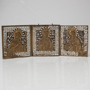 IKON, triptyk, mässing samt emalj, Ryssland 1800-tal.