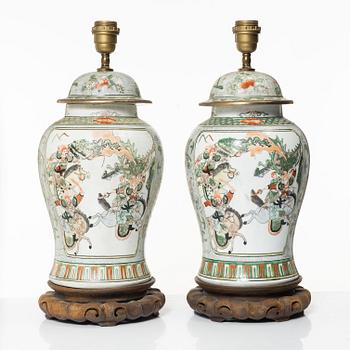 A pair of Chinese porcelain table lamps, 20th Century.