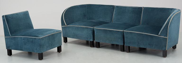 Otto Schulz, An Otto Schulz blue velvet sofa in four sections.