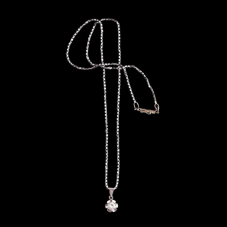 HÄNGE MED KEDJA, 18 k vitguld och diamant 0.35 ct enligt gravyr, svenska stämplat CESON. Total vikt ca 6,5 g.