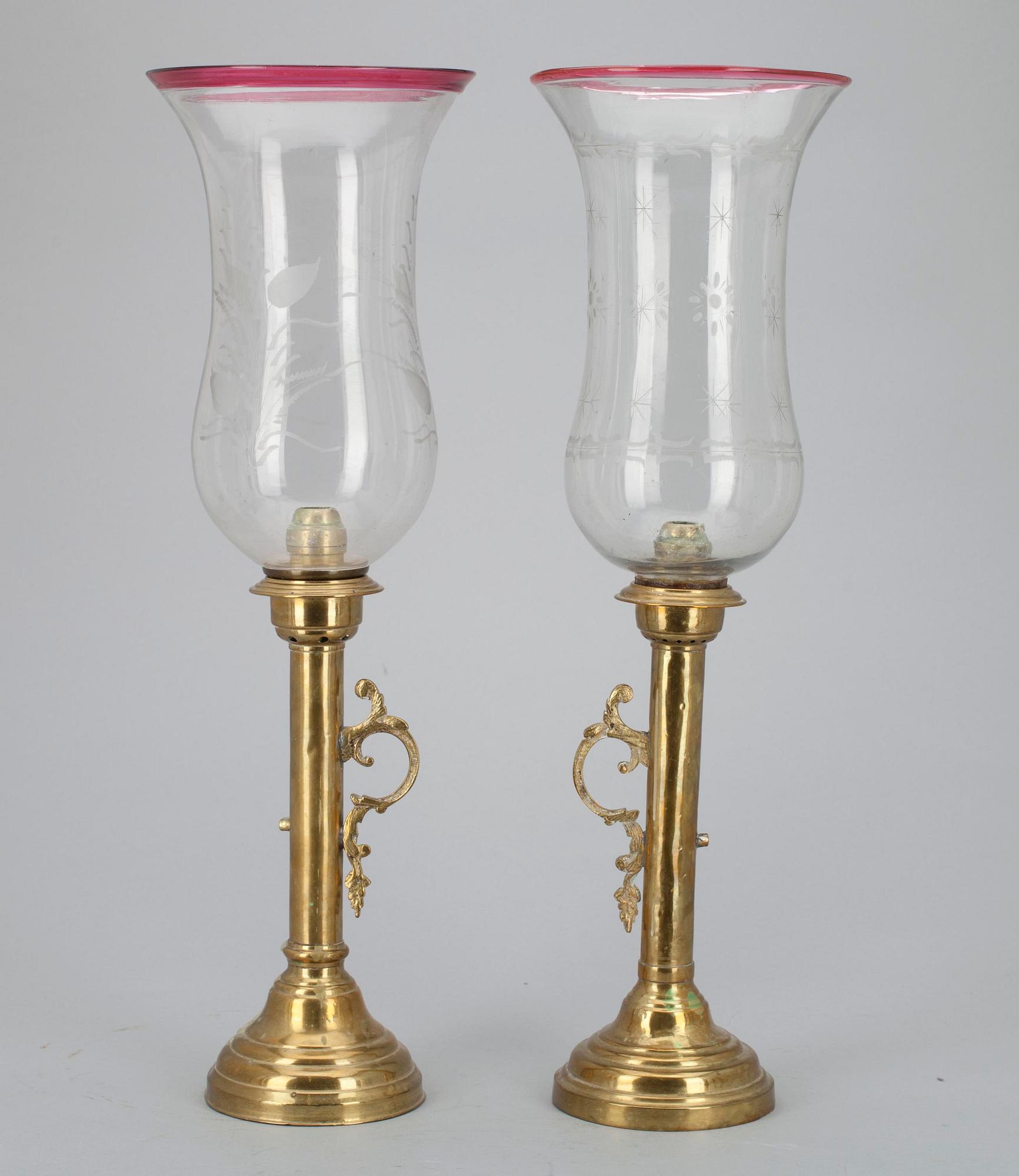 LYKTOR, 2 st, mässing samt glas, Ryssland 1800-tal.