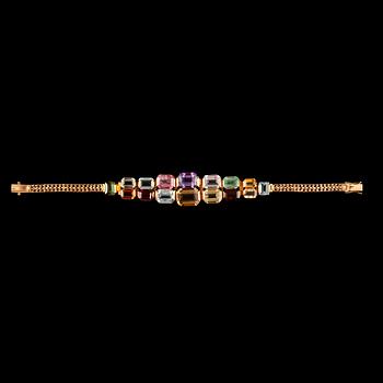 173. A quartz, beryl and tourmaline bracelet. Made by Swedish goldsmith G. Dahlgern, Malmö.