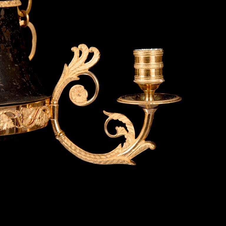 A Late Gustavian three-candle hanging-lamp from around year 1800.