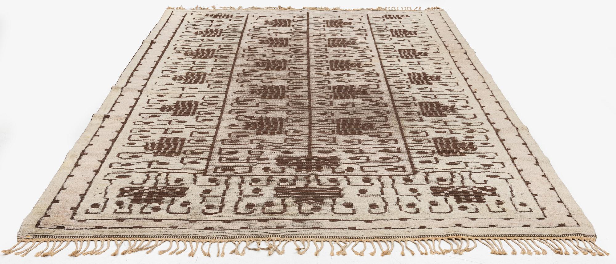 Märta Måås-Fjetterström, A 'Skvattram' carpet, knotted pile in relief, ca 365 x 228 cm, signed AB MMF.