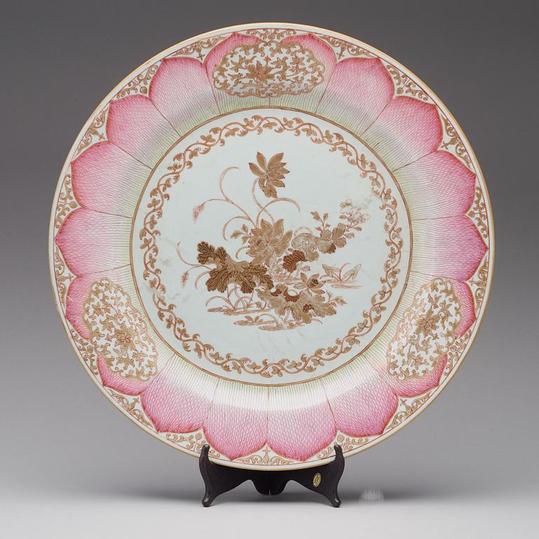 A massive famille rose 'Lotus' punch bowl with charger, Qingdynasty, Qianlong (1736-95).