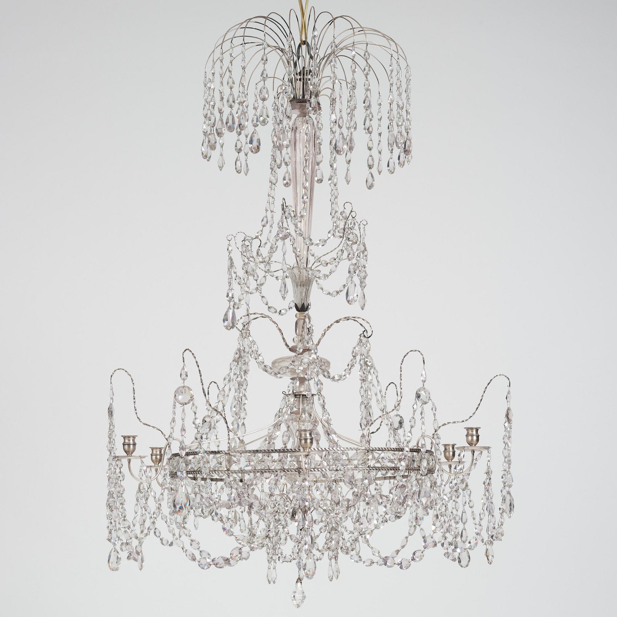 A Louis XVI-style six-light candelier, Austria/Bohemia, late 18th century.