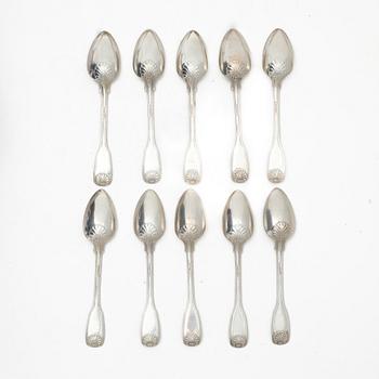 Möllenborg-Feron, bordsskedar, 10 st, silver, Stockholm 1860.