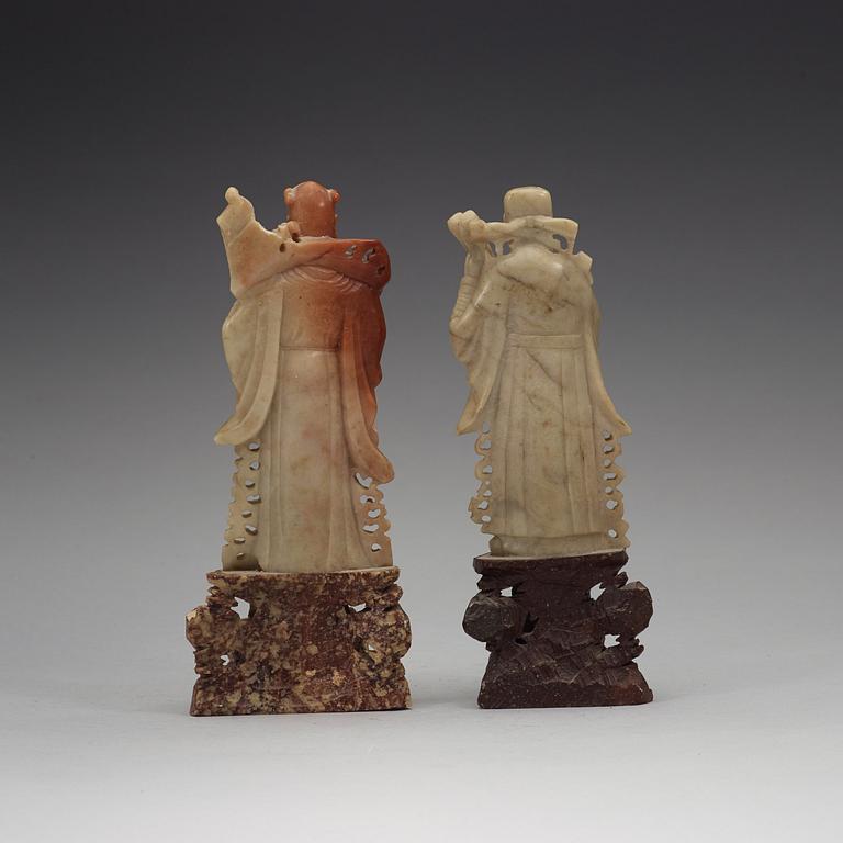 Two soapstone sculptures of immortals, late Qing dynasty, 19th Century.