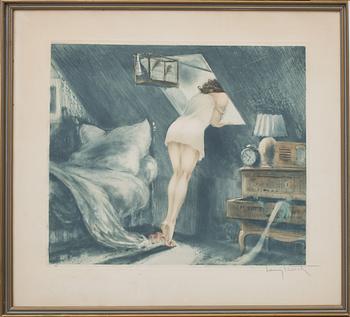 LOUIS ICART, etsning, signerad "Attic room" utförd 1940.