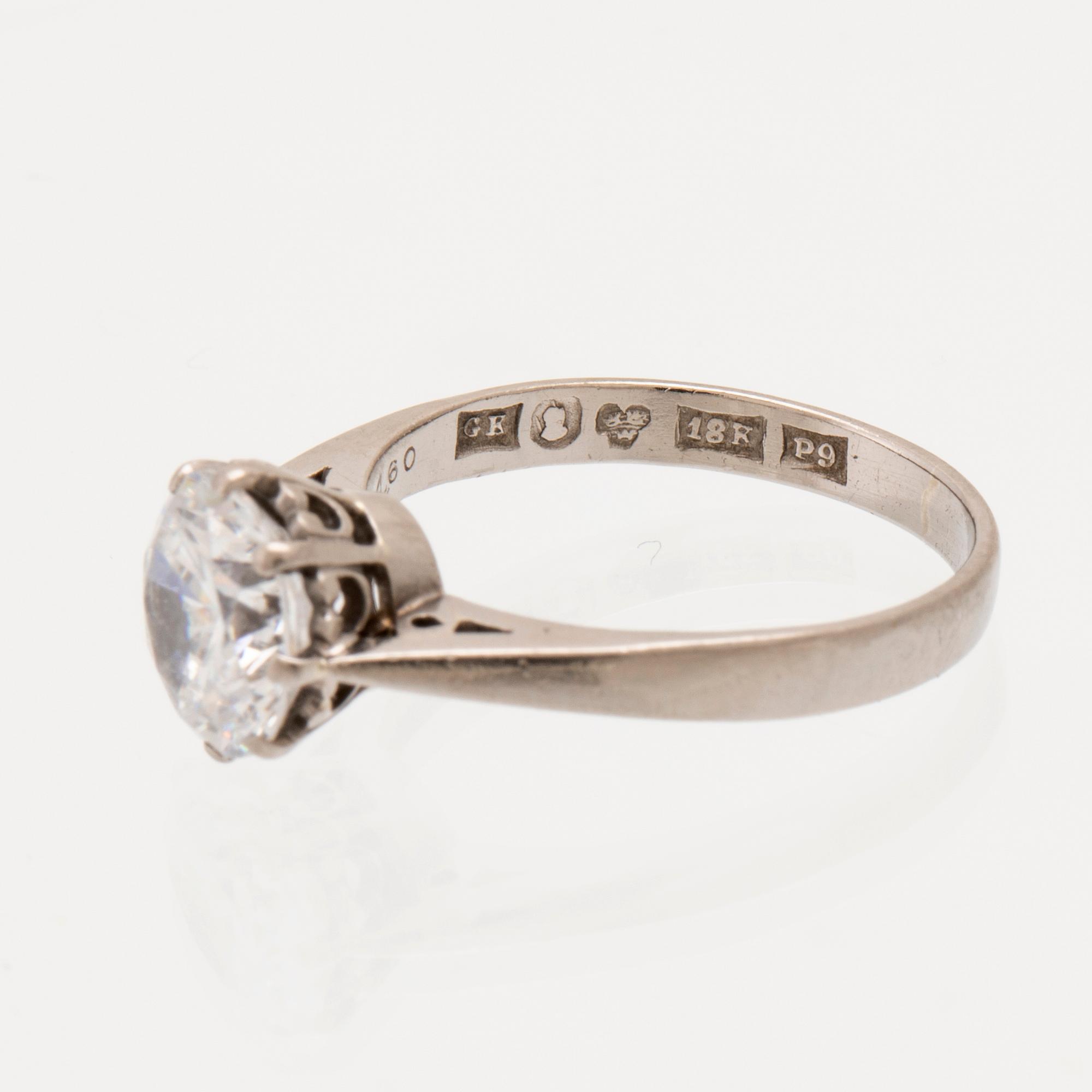 Diamant samt ring 18K vitguld med syntetisk sten G Kaplan Stockholm 1965.