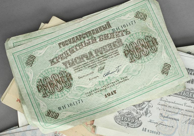 SAMLING SEDLAR, Ryssland, sent 1800- tidigt 1900-tal.