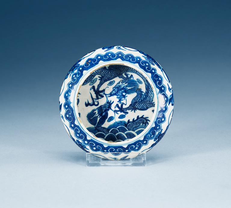 A blue and white brush washer, Qing dynasty.