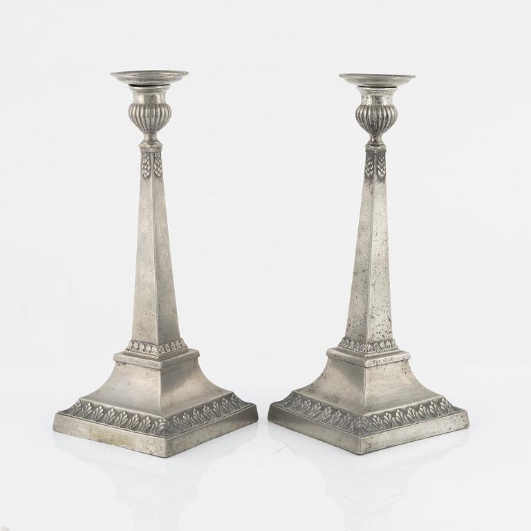 A pair of pewter candlesticks, mark of Nils Justelius, Eksjö 1817.