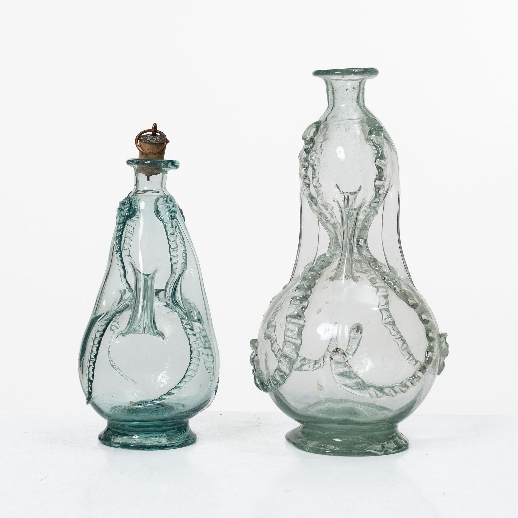 Two bottles, so called kluckaflaskor, 18th/19th century.
