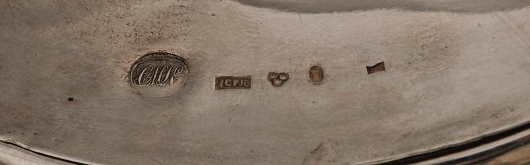 SOCKERSKÅL, silver, senempire, troligen Carl Petter Lampa, Stockholm 1845. Totalvikt ca 950 gram.