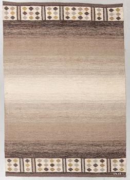 A carpet, flat weave, ca 198,5-200 x 137-139,5 cm, signed BA(?), probably Sweden.