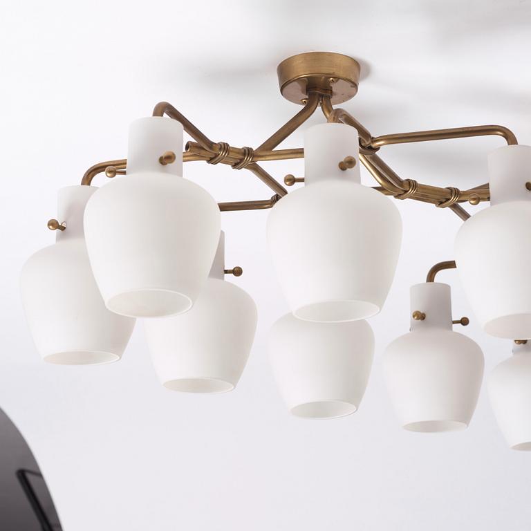 Hans Bergström, a rare and monumental ceiling lamp, ateljé Lyktan, Sweden, 1940-50s.