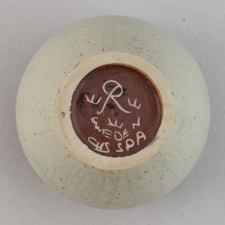 Carl-Harry Stålhane, a stoneware teapot and a set of three vases, Rörstrand, second half of the 20th Century.